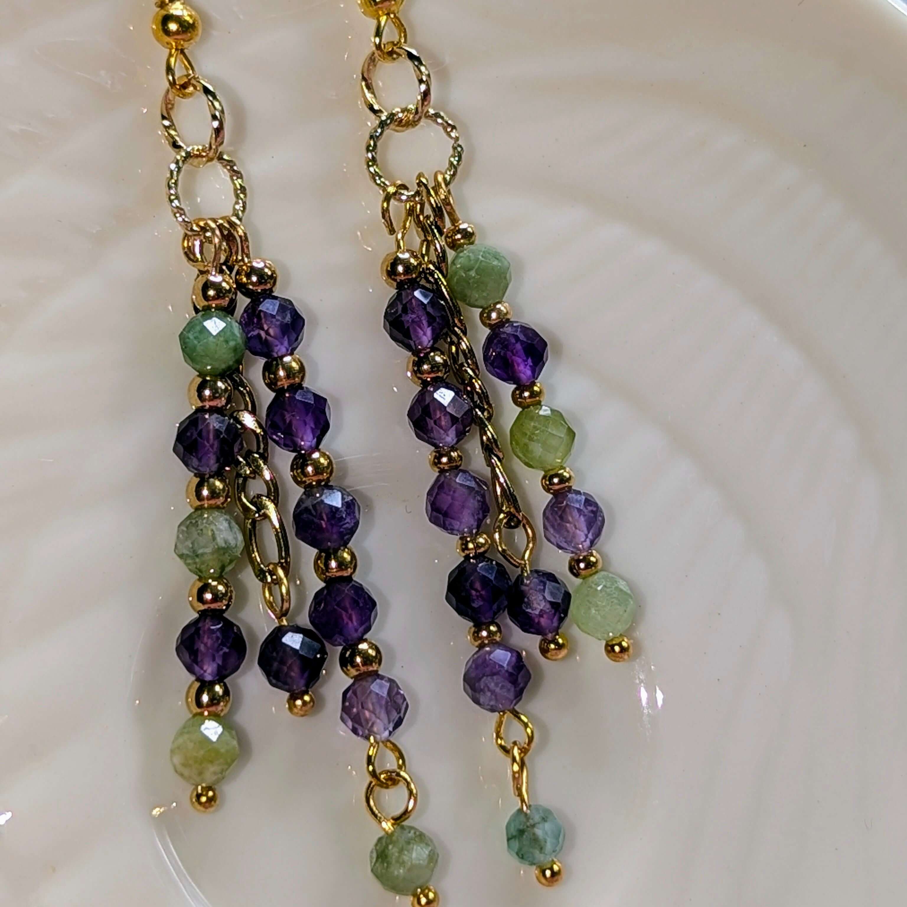 Amethyst & Prehnite Dangle Earrings