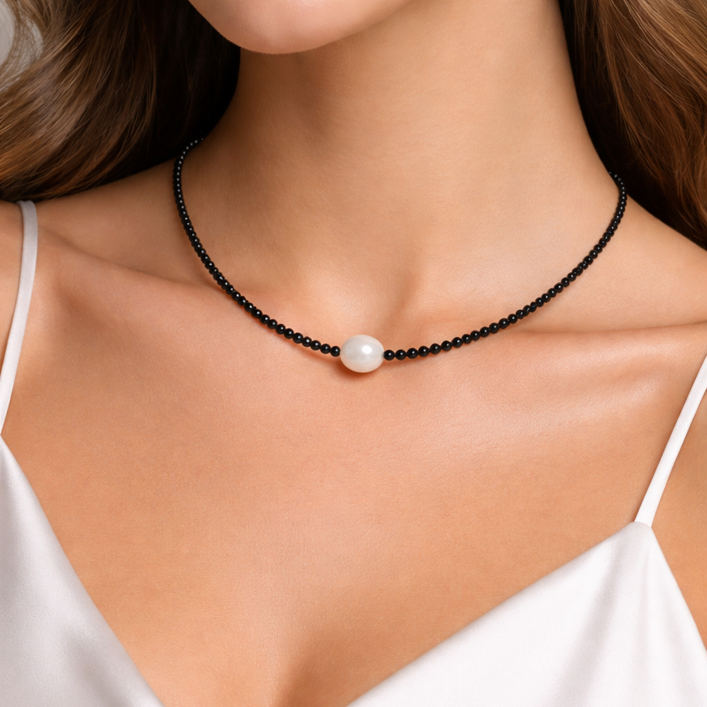 Black Spinel & Cultured Pearl Necklace