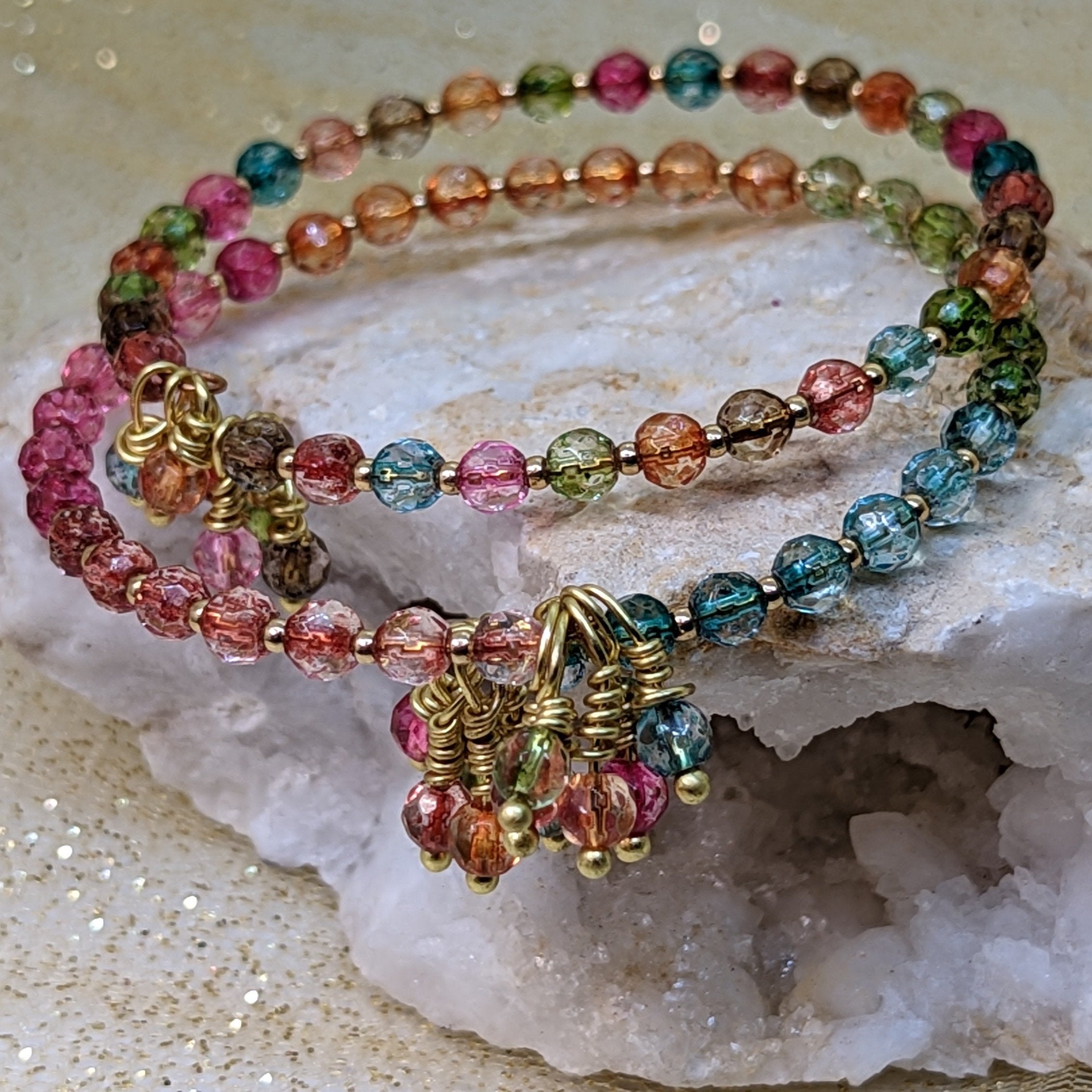 Bracelet: Watermelon Tourmaline Memory Wire Duo Stack Set