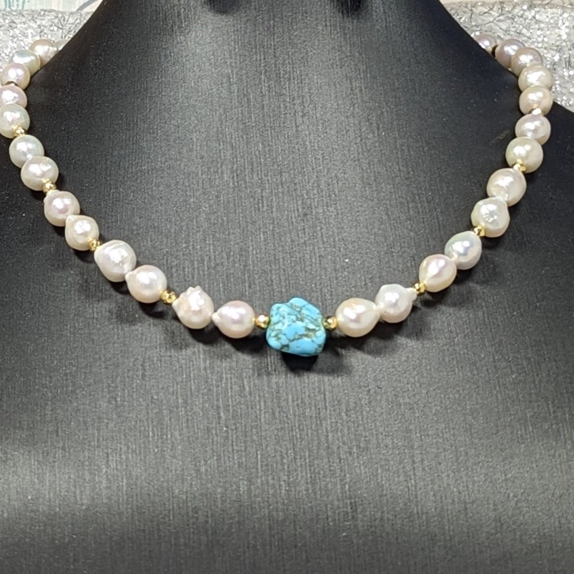 Modern Turquoise & Pearl Necklace