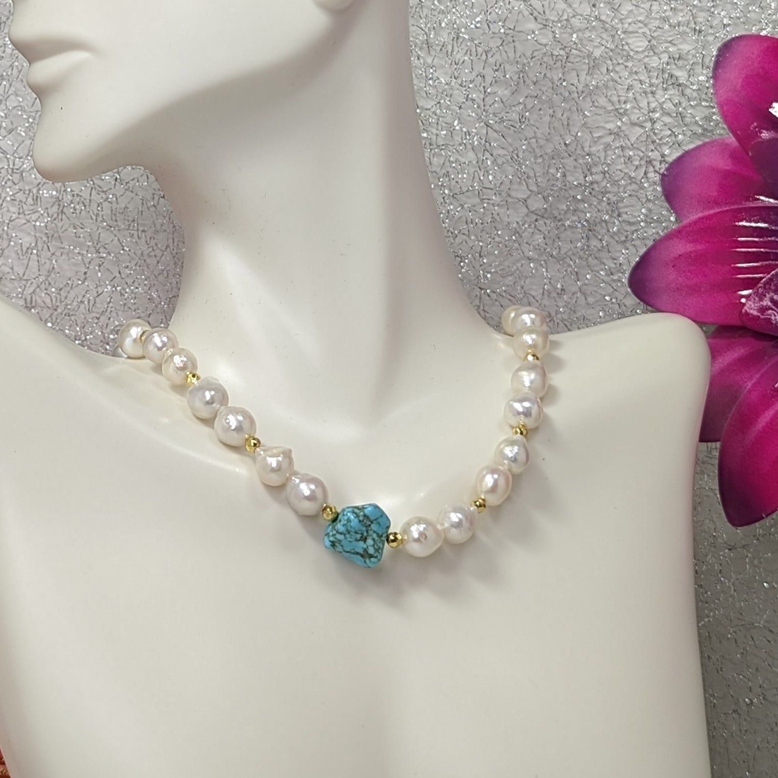 Modern Turquoise & Pearl Necklace