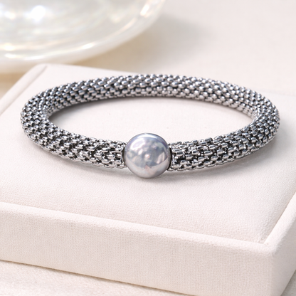 Beaded Mesh Pearl Bracelet – Baroque Freshwater Pearl Accent