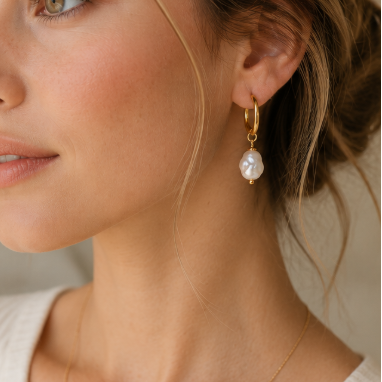 Baroque Freshwater Pearl Hoop Earrings