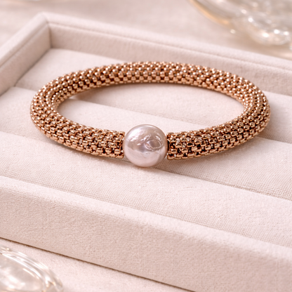 Beaded Mesh Pearl Bracelet – Baroque Freshwater Pearl Accent