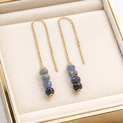 Blue Sapphire Threader Earrings – Gold Over Stainless Steel Minimalist Jewelry