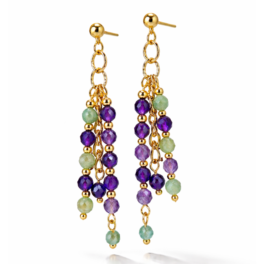 Amethyst &amp; Prehnite Dangle Earrings