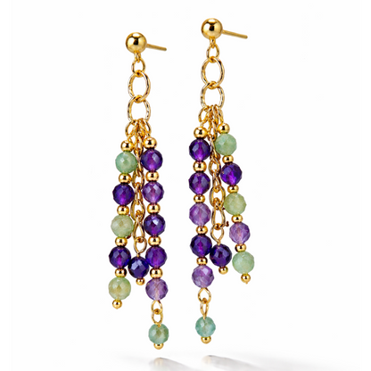 Amethyst &amp; Prehnite Dangle Earrings