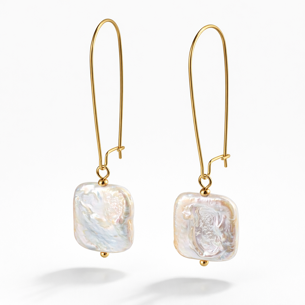 Gold Baroque Pearl Drop Earrings – Modern Freshwater Pearl Dangle Earrings