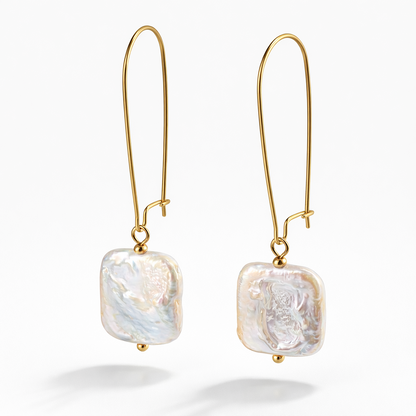 Gold Baroque Pearl Drop Earrings – Modern Freshwater Pearl Dangle Earrings