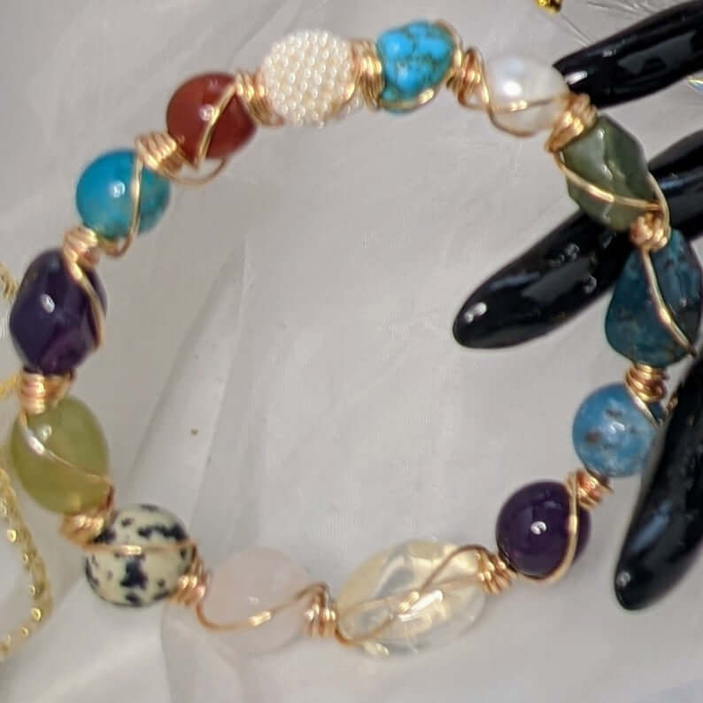 Bracelet:  Multi-Gemstone Wire Wrapped Bangle