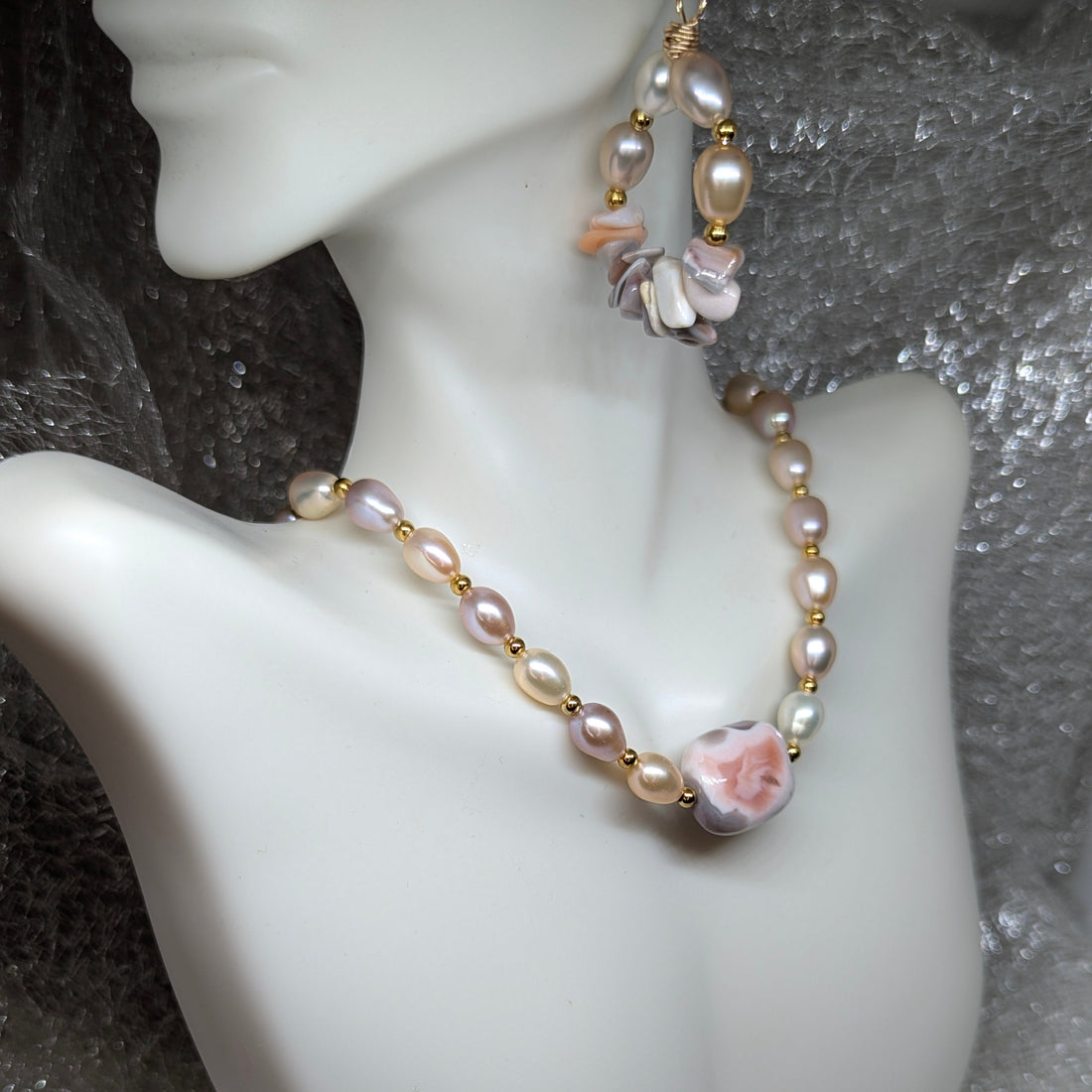 Botswana Agate &amp; Freshwater Pearl Jewelry Set – Multicolor Pearl Necklace and Earrings