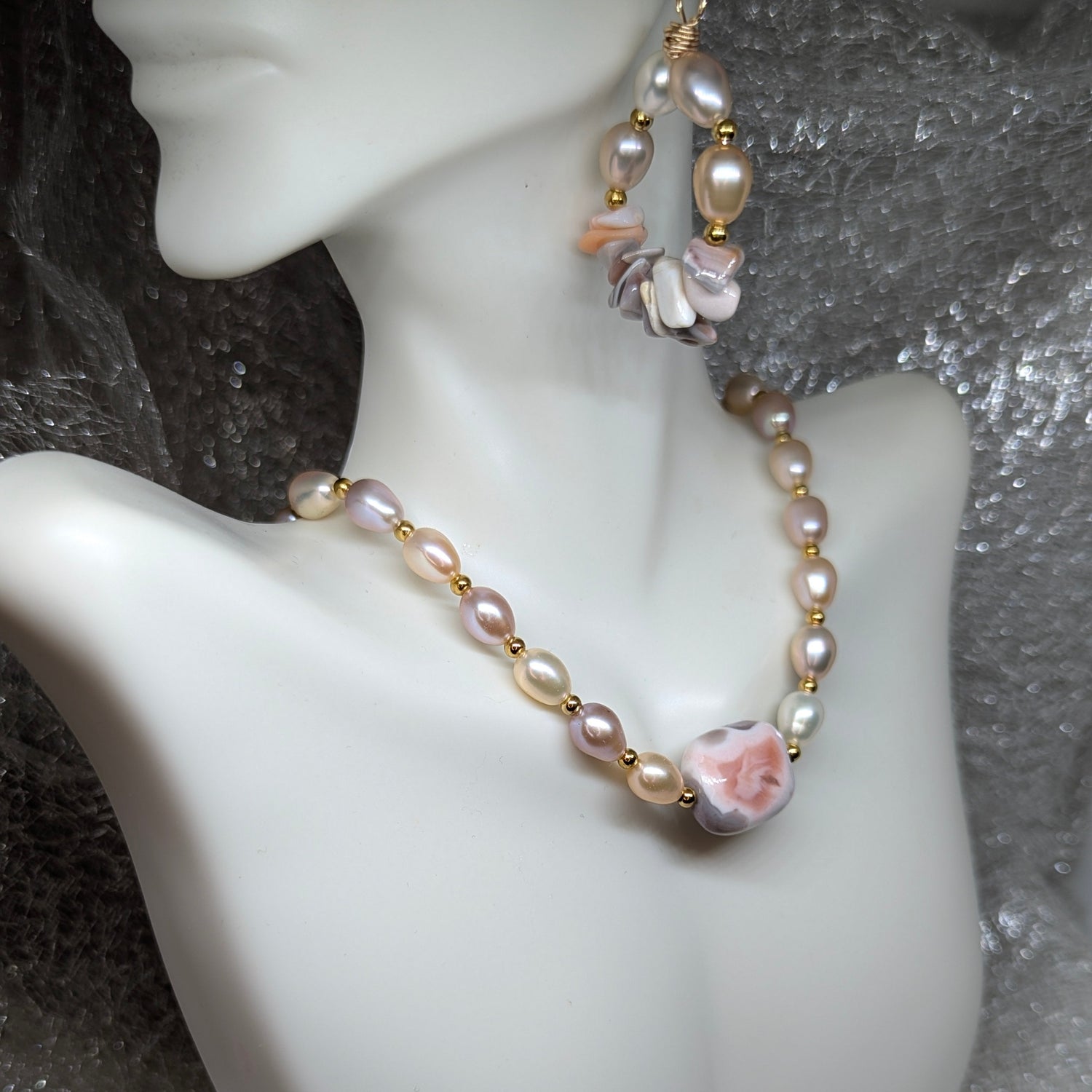 Botswana Agate &amp; Freshwater Pearl Jewelry Set – Multicolor Pearl Necklace and Earrings