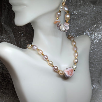 Botswana Agate &amp; Freshwater Pearl Jewelry Set – Multicolor Pearl Necklace and Earrings