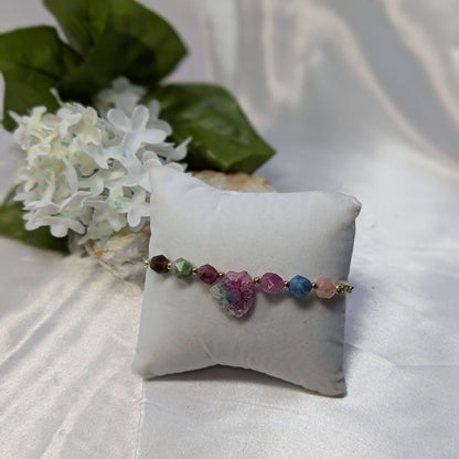Bracelet:  Watermelon Solar Quartz with watermelon tourmaline star cut gemstones