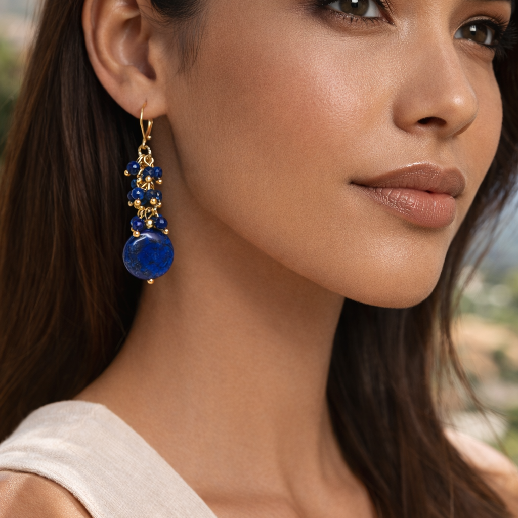 Lapis Lazuli Statement Drop Earrings – 18KT Gold Over Stainless Steel