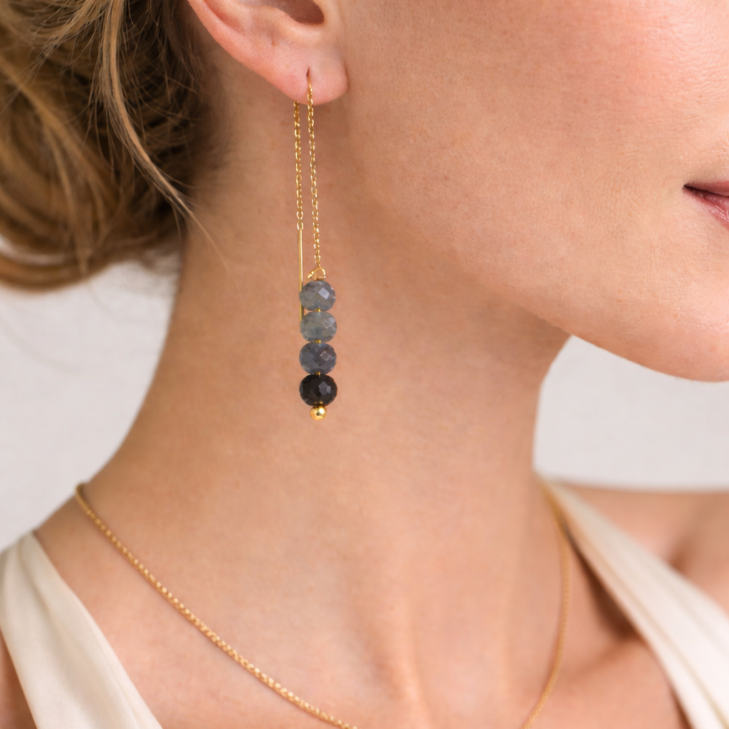 Blue Sapphire Threader Earrings – Gold Over Stainless Steel Minimalist Jewelry