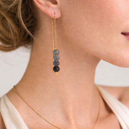 Blue Sapphire Threader Earrings – Gold Over Stainless Steel Minimalist Jewelry