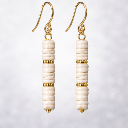 Mother of Pearl Nugget Necklace &amp; Earring Set | White Shell Heishi Beads | Gold Accents