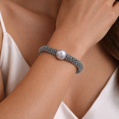 Beaded Mesh Pearl Bracelet – Baroque Freshwater Pearl Accent