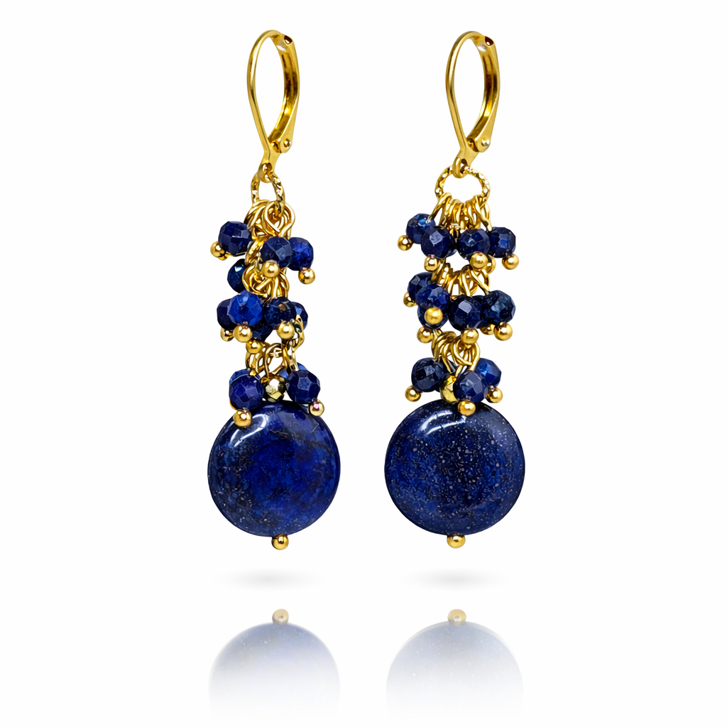 Lapis Lazuli Statement Drop Earrings – 18KT Gold Over Stainless Steel