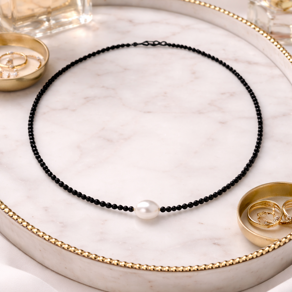 Black Spinel &amp; Cultured Pearl Necklace