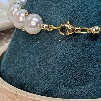 Bracelet: Cultured Pearl and 24 kt  silver plated seed bead accents