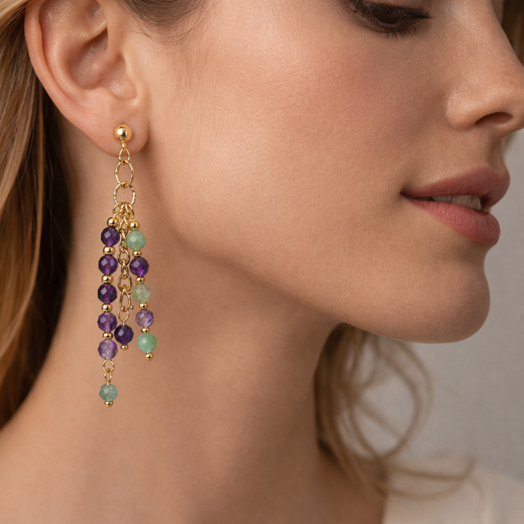Amethyst &amp; Prehnite Dangle Earrings