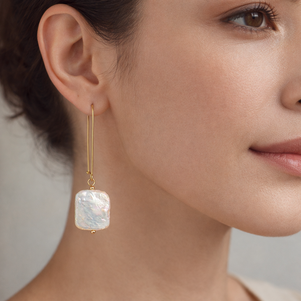 Gold Baroque Pearl Drop Earrings – Modern Freshwater Pearl Dangle Earrings