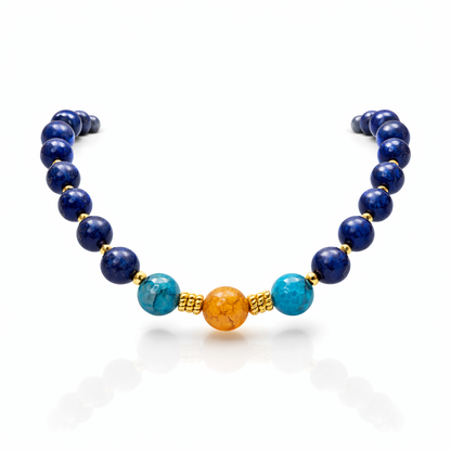 Lapis Lazuli Necklace with Crackle Agate | Gold Beaded Jewelry