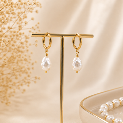 Baroque Freshwater Pearl Hoop Earrings