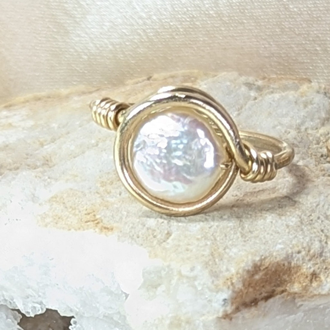 Ring:  Coin Shaped Wire Bezeled Adjustable Ring