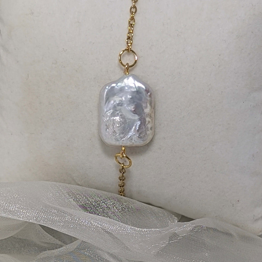 Square shaped Baroque Pearl Slider Style Bracelet