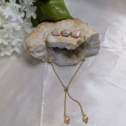 Triple Square Cultured Pearl Slider Bracelet
