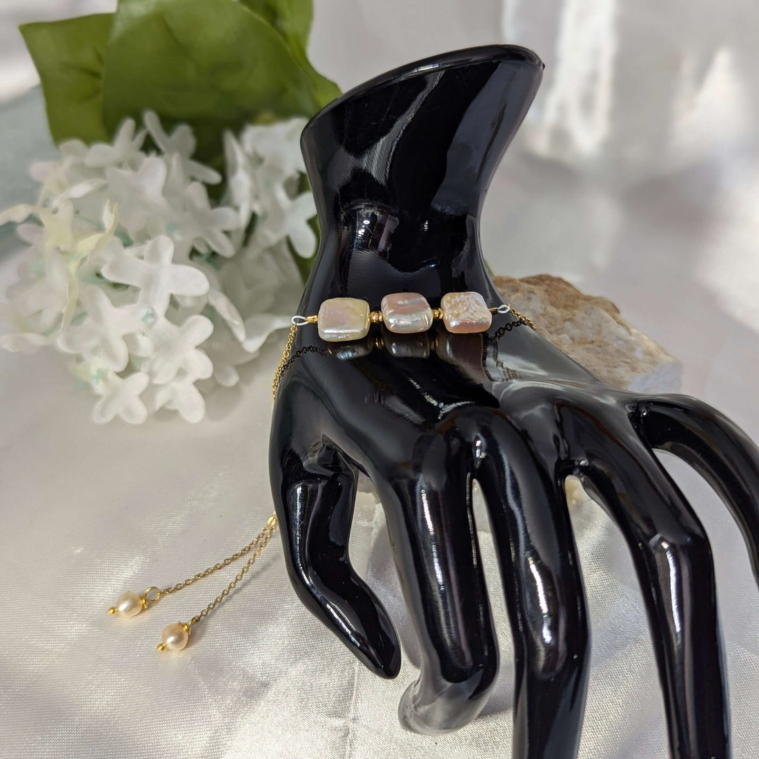 Triple Square Cultured Pearl Slider Bracelet