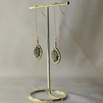 Unakite Coin Bezel Drop Earrings